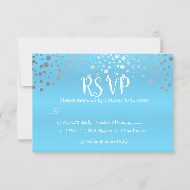 Baby Blue and Silver Confetti Dots - RSVP Card (Front)