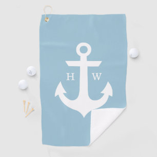 Baby Blue and White Anchor Monogram Golf Towel