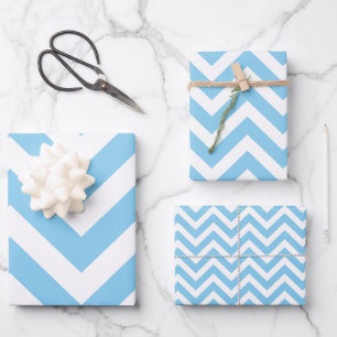 Baby Blue and White Different Sizes Chevron Wrapping Paper Sheet