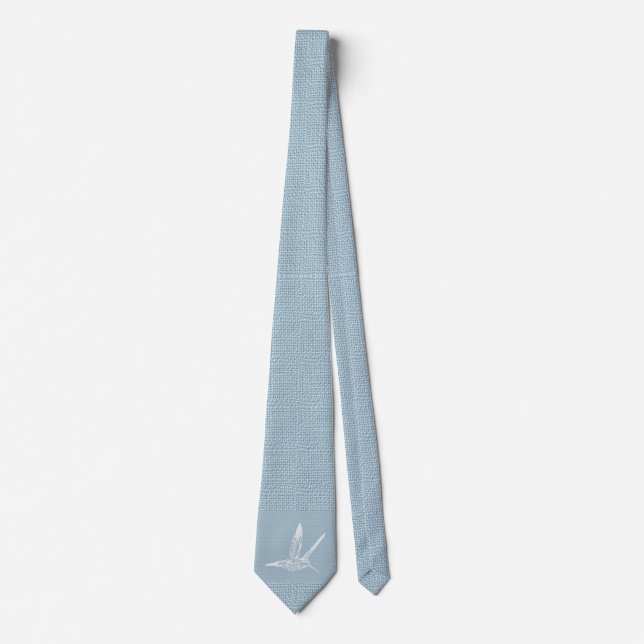 Baby Blue and White Elegant Hummingbird Tie (Front)