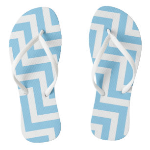 Baby Blue and White Large Diagonal Chevron Stripes Thongs