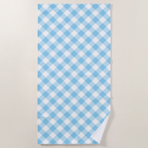 Baby Blue and White Large Diagonal Gingham Checks Beach Towel