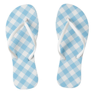 Baby Blue and White Large Diagonal Gingham Checks Thongs