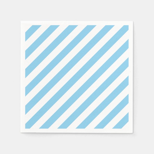 Baby Blue and White Large Diagonal Stripes Paper Napkin (Front)