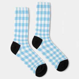 Baby Blue and White Large Gingham Checks Socks