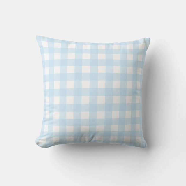 Baby Blue and White Large Gingham Pattern. Cushion (Front)