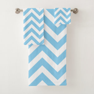 Baby Blue and White Large Horiz. Chevron Stripes Bath Towel Set