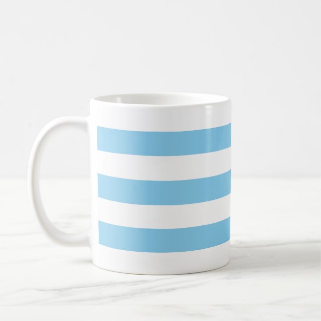 Baby Blue and White Large Horiz. Stripes Pattern Coffee Mug (Left)