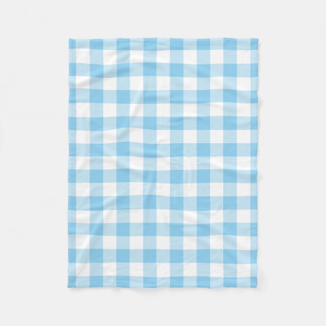 Baby Blue and White Large Size Gingham Checks Fleece Blanket (Front)