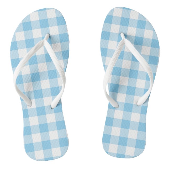 Baby Blue and White Large Size Gingham Checks Thongs (Footbed)