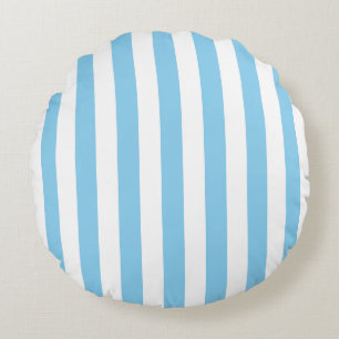 Baby Blue and White Large Size Stripes Round Cushion