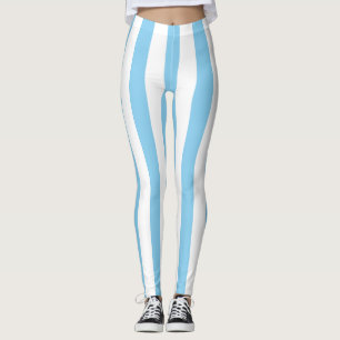 Baby Blue and White Large Size Vertical Stripes Leggings