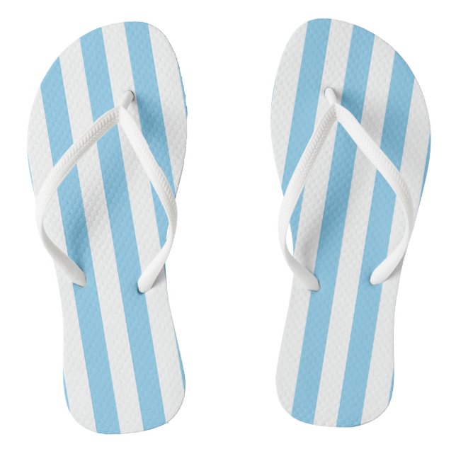 Baby Blue and White Large Size Vertical Stripes Thongs (Footbed)