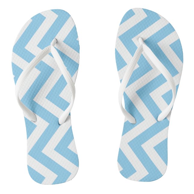 Baby Blue and White Large Vertical Chevron Stripes Thongs (Footbed)
