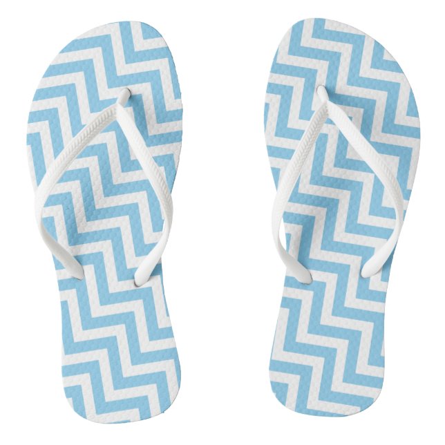 Baby Blue and White Medium Diag. Chevron Stripes Thongs (Footbed)