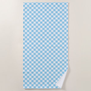 Baby Blue and White Medium Diagonal Gingham Checks Beach Towel