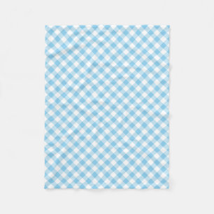 Baby Blue and White Medium Diagonal Gingham Checks Fleece Blanket