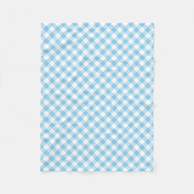 Baby Blue and White Medium Diagonal Gingham Checks Fleece Blanket (Front)