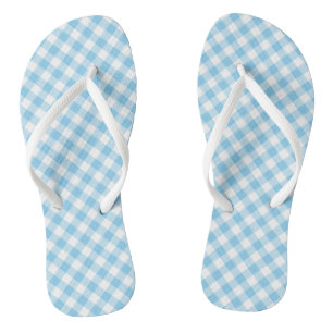 Baby Blue and White Medium Diagonal Gingham Checks Thongs