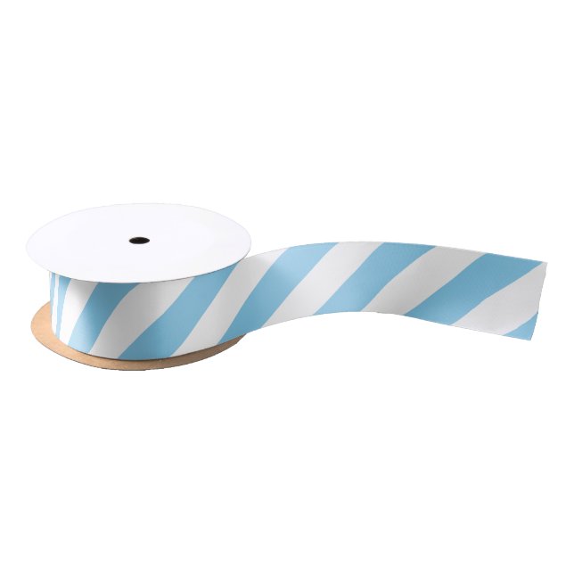 Baby Blue and White Medium Diagonal Stripes Ribbon Satin Ribbon (Spool)