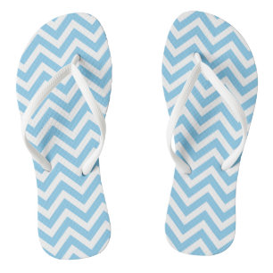 Baby Blue and White Medium Size Chevron Stripes Thongs