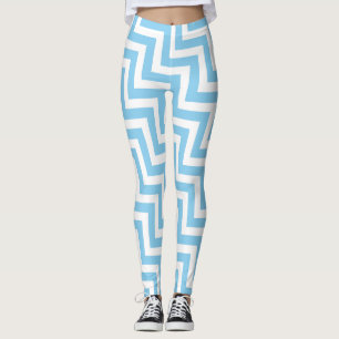 Baby Blue and White Medium Size Diagonal Chevron Leggings