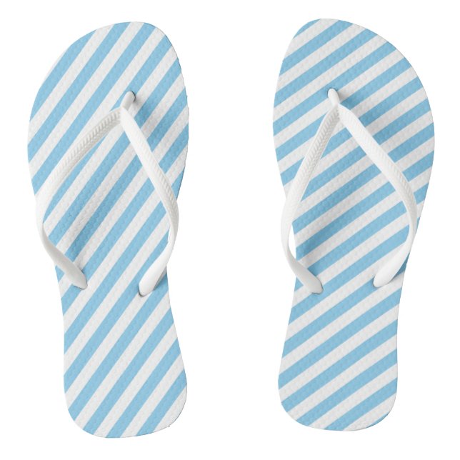 Baby Blue and White Medium Size Diagonal Stripes Thongs (Footbed)