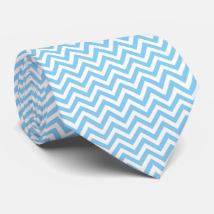 Baby Blue and White Medium Size Horizontal Chevron Tie