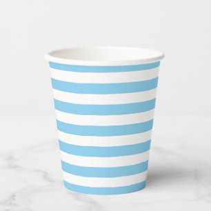 Baby Blue and White Medium Size Horizontal Stripes Paper Cups