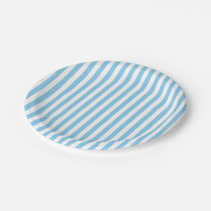 Baby Blue and White Medium Size Stripes Paper Plate