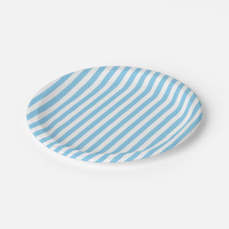 Baby Blue and White Medium Size Stripes Paper Plate