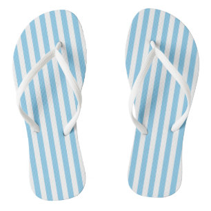 Baby Blue and White Medium Size Vertical Stripes Thongs