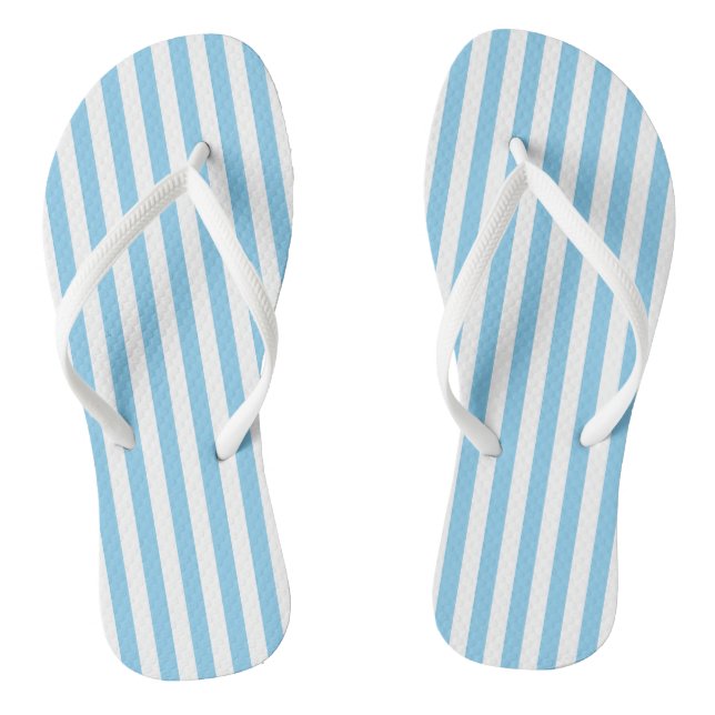 Baby Blue and White Medium Size Vertical Stripes Thongs (Footbed)