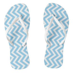 Baby Blue and White Medium Vert. Chevron Stripes Thongs