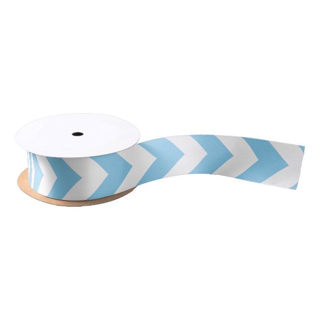 Baby Blue and White Medium Vertical Chevron Ribbon Satin Ribbon (Spool)