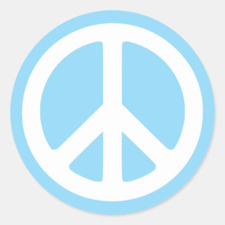 Baby Blue and White Peace Symbol Classic Round Sticker