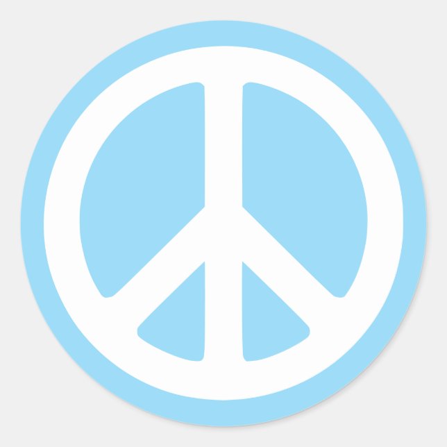 Baby Blue and White Peace Symbol Classic Round Sticker (Front)