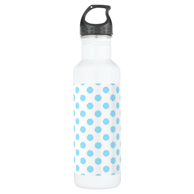 Baby blue and white polka dots 710 ml water bottle (Front)