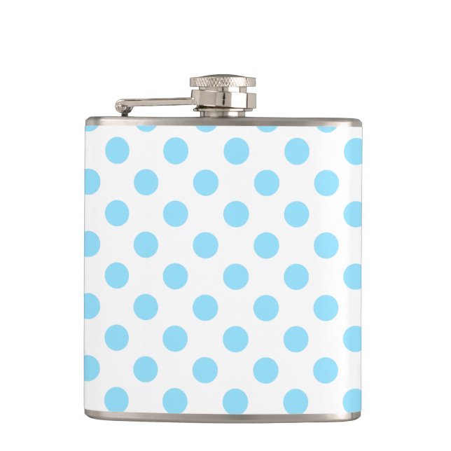 Baby blue and white polka dots hip flask (Front)