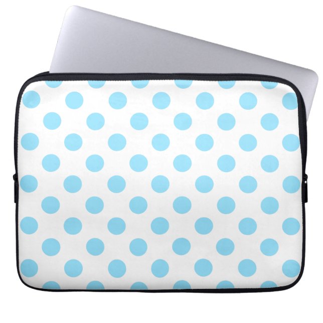 Baby blue and white polka dots laptop sleeve (Front)