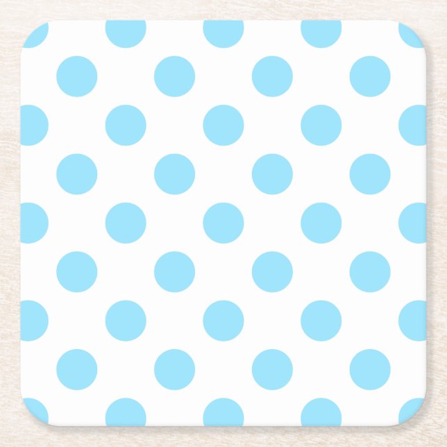 Baby blue and white polka dots square paper coaster (Front)