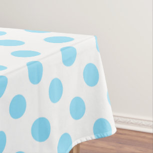 Baby blue and white polka dots tablecloth
