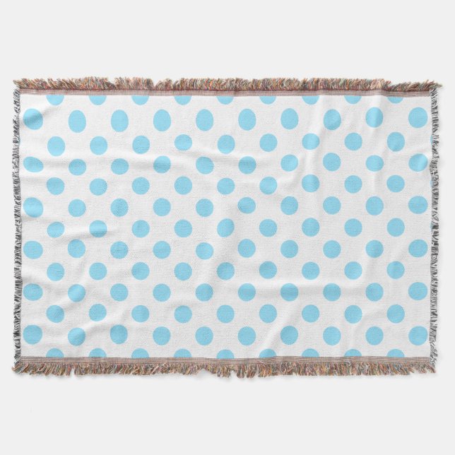Baby blue and white polka dots throw blanket (Front)