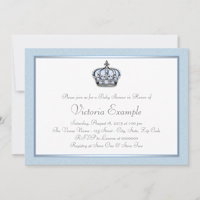 Baby Blue and White Prince Baby Shower Invitation (Front)
