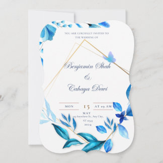baby blue and white simple wedding invitation