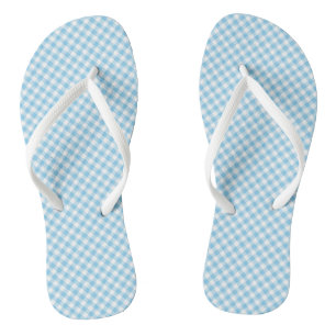Baby Blue and White Small Diagonal Gingham Checks Thongs