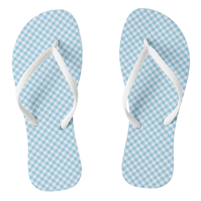 Baby Blue and White Small Diagonal Gingham Checks Thongs (Footbed)