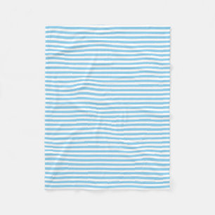 Baby Blue and White Small Size Horizontal Stripes Fleece Blanket