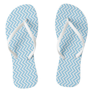 Baby Blue and White Small Vertical Chevron Stripes Thongs