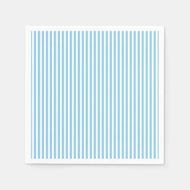 Baby Blue and White Small Vertical Stripes Paper Napkin (Front)